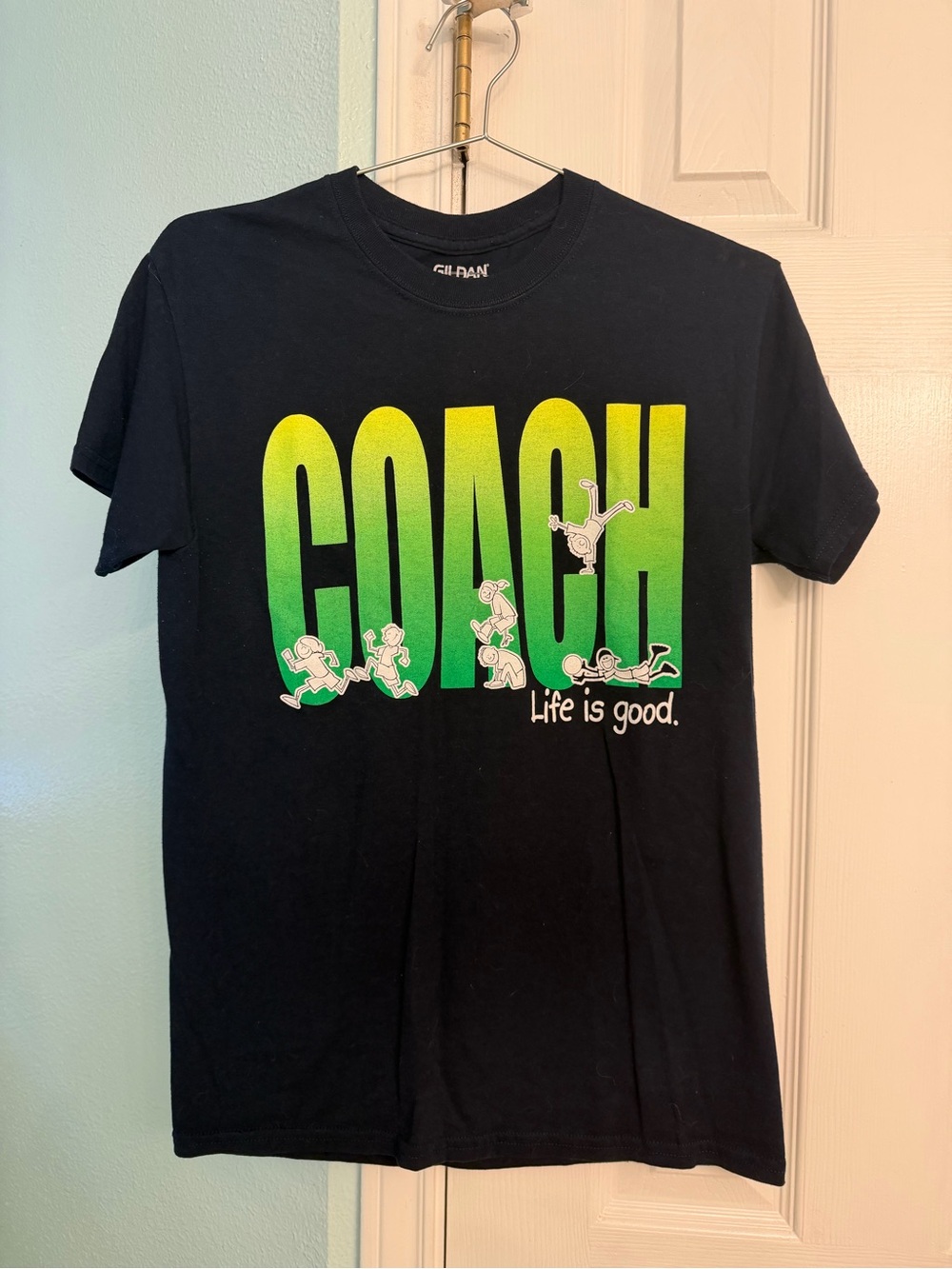 Gildan Men’s Black T-Shirt with Green to Yellow Gradient "COACH" Graphic